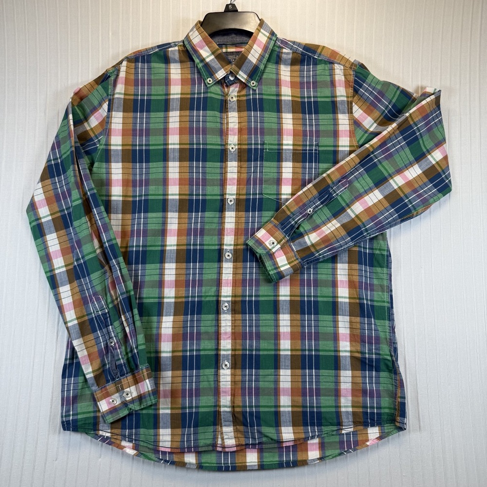 Bonita The Heritage Division Button‎ Down Shirt Men Large Green Plaid Modern Fit
